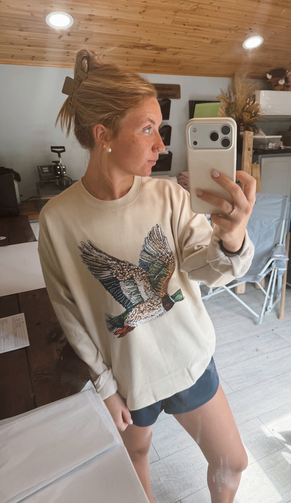 Faux Rhinestone Mallard Duck Crewneck